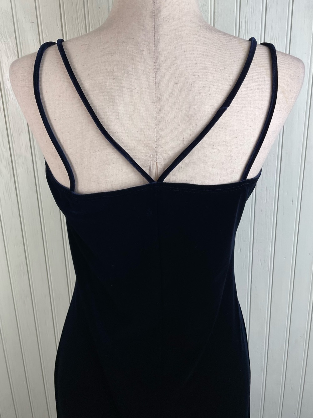 Vintage 90s Y2K Deep Blue Velvet Glitter Flower Maxi Dress Whimsigoth Fairycore - Picture 5 of 12